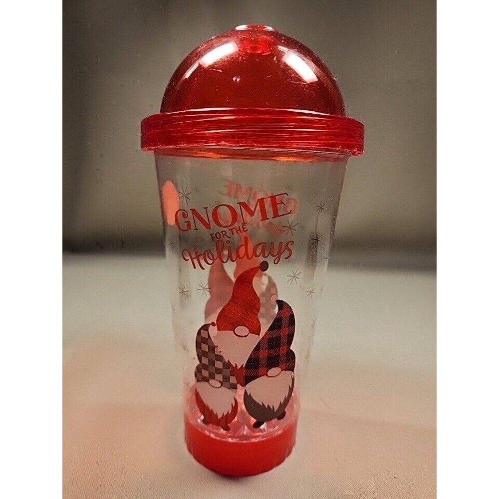 Christmas “Gnome For Holidays” Sparkle Light Up Cup with Lid -18oz Ang